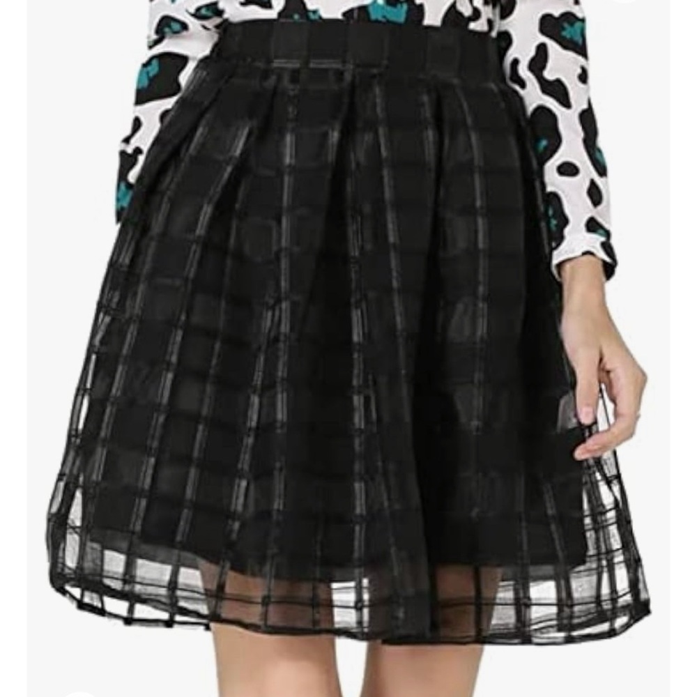 Face N Face Black Shear Plaid Festive MIDI Skirt Large